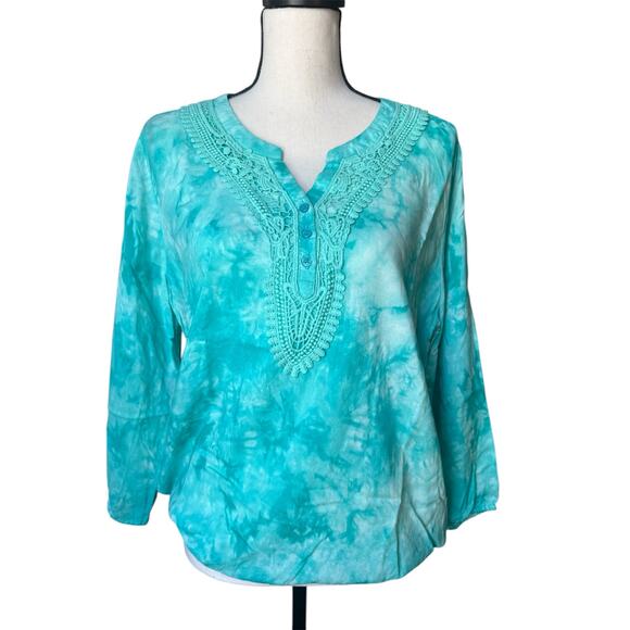 Grand & Greene Top Long Sleeve 3 Button V-Neck Boho Blouse Women's Large - Picture 1 of 6